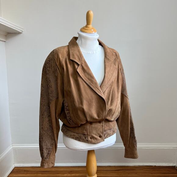 Vintage 80s Suzie’s Fashion Tan Leather Jacket S Blouson Bomber Brown - Picture 4 of 12